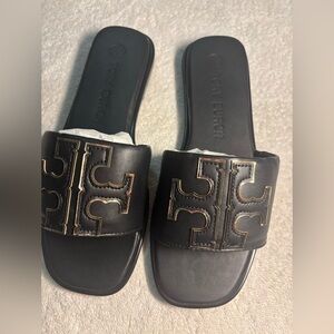 Tory Burch new double T Black Slide Sandals